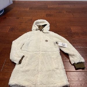 NWT Cream Long hooded Teddy Jacket XS